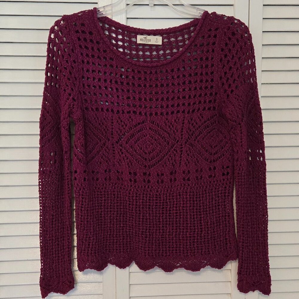 Hollister Crochet Sweater - Dark Magenta -  Size S